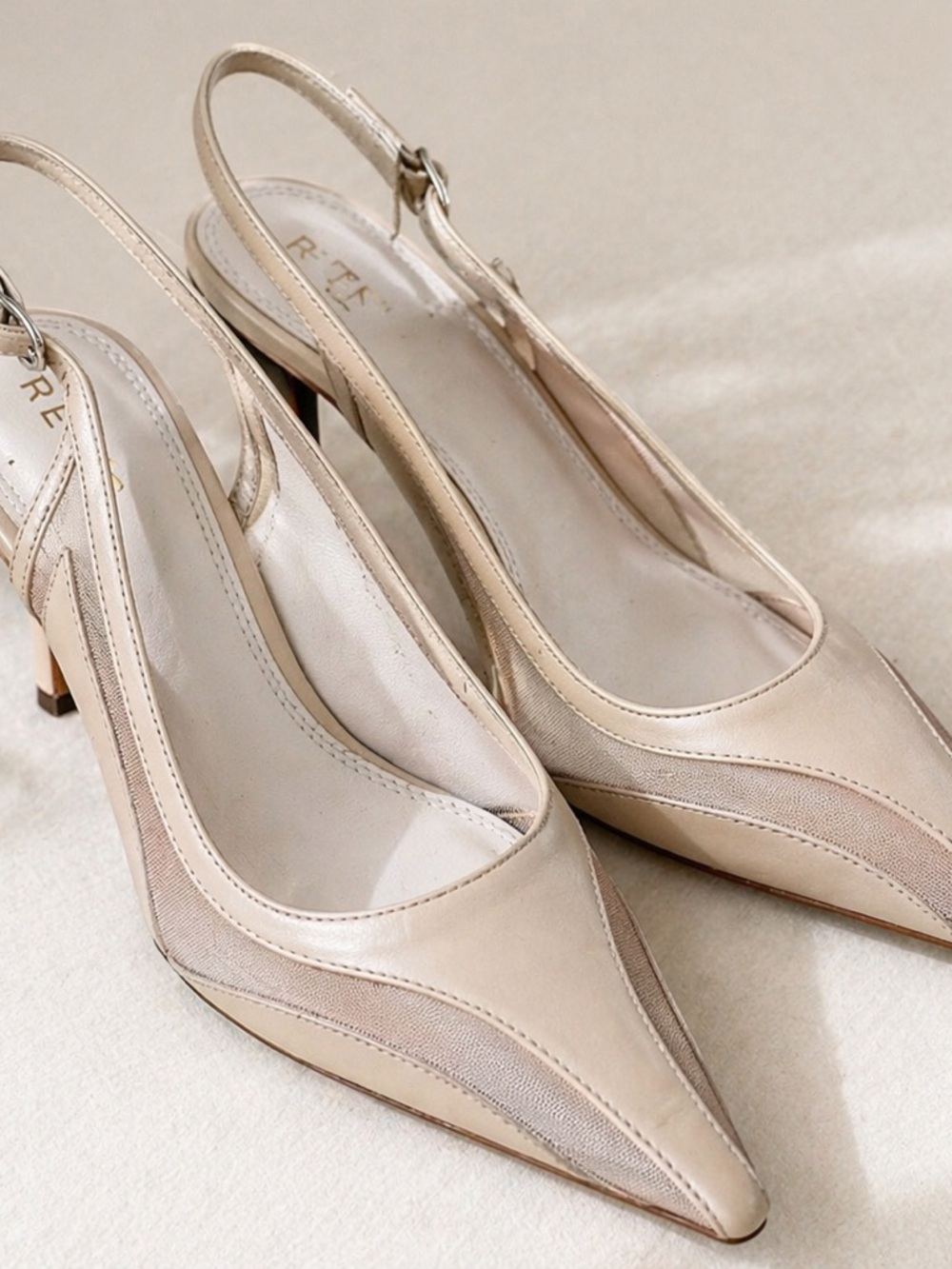 Women's Beige Slingback Pointed-Toe Heels